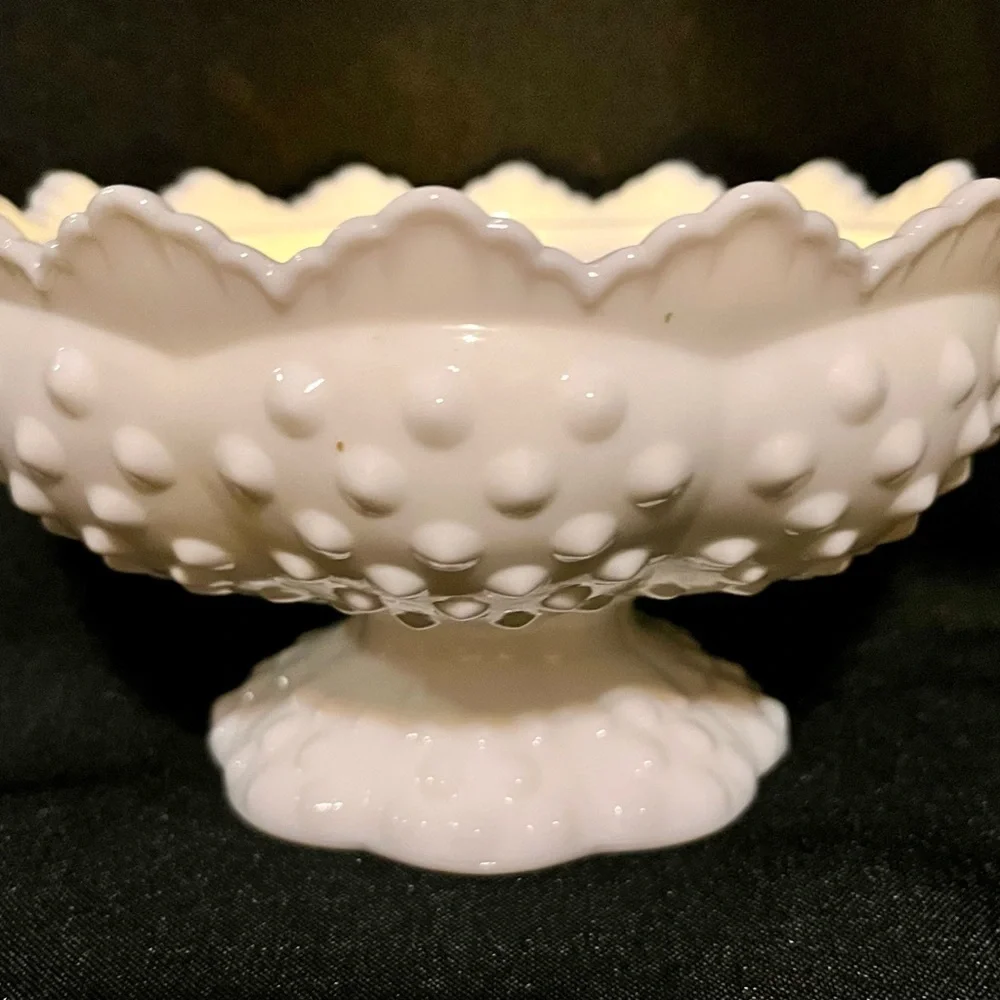 Fenton White Hobnail Milk Glass 6-Candle Holder Centerpiece Bowl Pedestal OG Tag